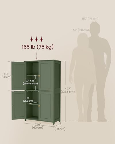 VASAGLE Floor Storage Cabinet, Shaker Cabinet with 2 Adjustable Shelves, 4 Doors, Tall Freestanding Organizer Unit, for Kitchen Bathroom Living Room, Forest Green UBBC553CH01S VASAGLE