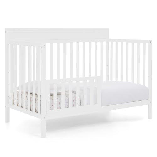 Delta Children Isabelle 6-in-1 Convertible Crib, Converts to Toddler Bed, Daybed, Sofa & Full Bed With/Without Footbaord, Fits Standard Crib Mattress, 3 Mattress Heights for Baby Nursery, Bianca White