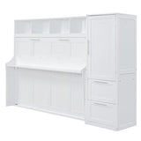 YOPTO Queen Size Horizontal Murphy Bed,Hidden Folding Wall Bed Frame with Built-in Top Shelf,Side Wardrobe & 2 Storage Drawers,Multipurpose Platform Bed,Space Saving,for Guest Room,Home Office,White YOPTO