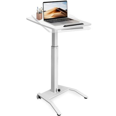 JSJCCTESK Mobile Standing Desk with 45° Tilting Desktop, Portable Rolling Standing, Height Adjustable Sit Stand Foldable with Wheels, Mobile Desk Workstation for Home Office (White, Large) JSJCCTESK
