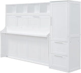 Virubi Queen Horizontal Murphy Bed with Storage Wardrobe Closet,2 Drawer,4 Storage Shelves,Wood Folding Murphy Wall Bed Cabinet for Adult (Grey,Queen) Virubi