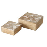 WHW Whole House Worlds Cape Cod Boxes, Set of 2, Keepsake and Trinkets, Natural Wood with Carved White Fish Accents, Nesting, Hinged, 5.5 and 4 Inches WHW Whole House Worlds