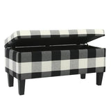 HomePop Large Upholstered Rectangular Storage Ottoman Bench with Hinged Lid, Black Buffalo Plaid HomePop