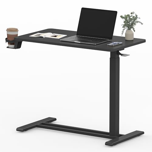 FLEXISPOT Mobile Standing Desk with Wheels Pneumatic Laptop Desk Rolling Computer Cart Movable Height Adjustable Small Sit Stand Workstation Home Use (31.5" W x 17.7" D, Black) FLEXISPOT