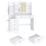 Makeup Vanity Desk with Mirror and Lights, 47'' Large Vanity Table with 5 Drawer, RGB Cabinet, Power Outlet, Jewelry Hook, 3 Light Mode & Brightness Adjustable, Bedroom Dressing Table for Girls, White Keehusux