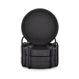 NIRMAN Wooden Coasters for Drinks Coffee Table, Round Drink Coasters with Holder for Tabletop Protection, Set of 4 (4" x 4" x 0.5") (Black) NIRMAN