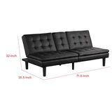 Benzara Berie Futon Sofa Bed, Drop-Down Tray, Cupholder, Black Faux Leather Benzara