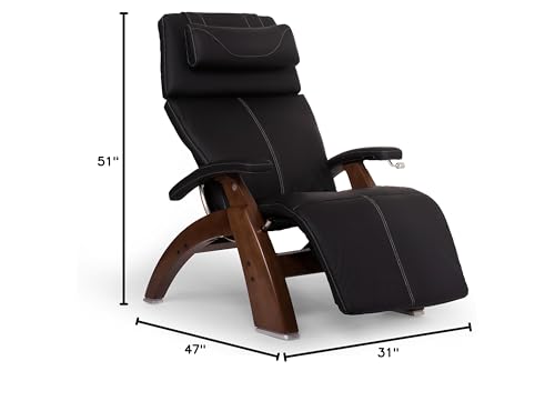 Perfect Chair Human Touch PC-420 Classic Manual Plus Zero Gravity Recliner, Black Vegan SoftHyde Vinyl, Extended Armrests, Solid Wood Stain Base (Walnut Wood Stain Base)
