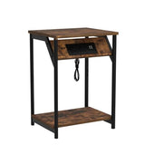 VASAGLE End Table with Charging Station, Set of 2, Small Side Tables for Living Room, Bedroom, Nightstand with Outlets and USB Ports, Bedside Table with Storage Shelf, Rustic Brown and Black VASAGLE