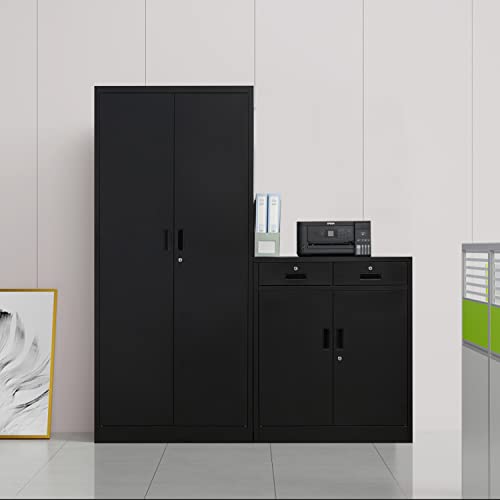 CJF Metal Storage Cabinet with 2 Doors and 2 Locking Drawers, Steel Storage Cabinets for Office/Home 36.2" H x 31.5" W x 15.7" D (Black) CJF
