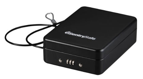 SentrySafe Small Safe, Black Lock Box with Combination Lock for Office or Dorm Secures Money, Passport, Jewelry, 0.05 Cubic Feet, Exterior: 2.6 in. H x 5.9 in. W x 8.0 in. D, ‎P005C SentrySafe