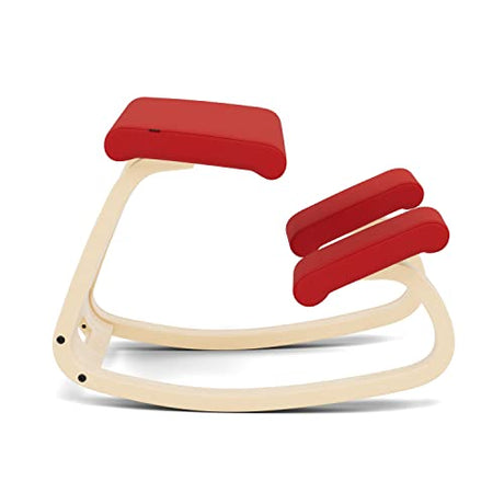 Varier Variable Balans Original Kneeling Chair Designed by Peter Opsvik (Red Revive Fabric with Natural Ash Base) Varier