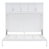 Merax Modern Farmhouse Solid Wood Murphy Bed Chest with Top Cabinets, Tall Wall Platform Bed Space Saving/Wood Slat Support Full,White Merax