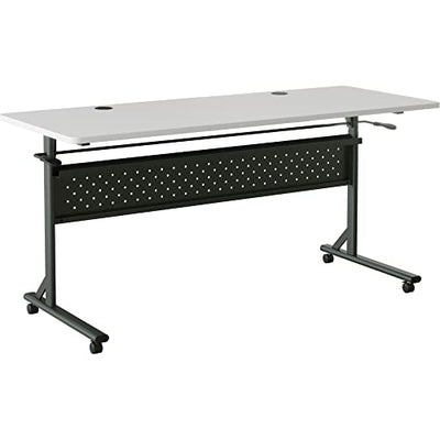 Lorell Shift 2.0 Flip & Nesting Mobile Table, 60" x 24" x 29.5", Black Steel Frame, Gray Laminated Top