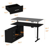 Hitow L Shaped Standing Desk Height Adjustable, 63" W Electric Sit Stand Desk with Drawers & Storage Cabinet, Reversible Home Office Table Corner Computer Workstation, Modern Black (29.1"-44" H) Hitow