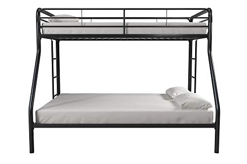 DHP Dusty Metal Bunk Bed Frame for Kids, Teens, and Adults, With Angled Ladder, High Full Length Guardrail, Smooth Rounded Edges, No Boxspring Required, For Small Spaces, Twin-Over-Full, Black