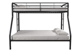DHP Dusty Metal Bunk Bed Frame for Kids, Teens, and Adults, With Angled Ladder, High Full Length Guardrail, Smooth Rounded Edges, No Boxspring Required, For Small Spaces, Twin-Over-Full, Black DHP