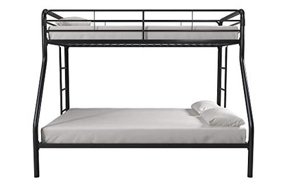 DHP Dusty Metal Bunk Bed Frame for Kids, Teens, and Adults, With Angled Ladder, High Full Length Guardrail, Smooth Rounded Edges, No Boxspring Required, For Small Spaces, Twin-Over-Full, Black