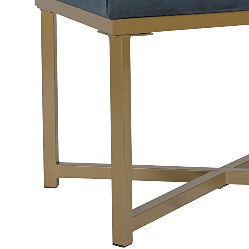 Homepop Home Decor | Upholstered Tufted Velvet Ottoman Bench | Ottoman Bench for Living Room & Bedroom, Blue, 24 x 16 x 17-1/2 inches high HomePop