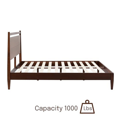 NTC Adept Dark Walnut Wooden Bed Frame with Headboard - 1000 Lb Capacity, Silent Slats & Effortless Assembly, King Size - WoodArtSupply