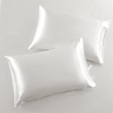 SiinvdaBZX 3-Piece Set Satin Twin Fitted Sheet & 2 Pillowcase, Ivory White Silky Soft Fitted Bottom Sheet, Wrinkle Free, Fade Resistant, Deep Pocket Bed Sheet (Deep Up to 15") SiinvdaBZX