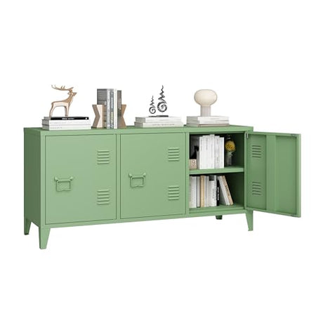 MIOCASA Metal Storage Cabinet,3 Door TV Stand, Metal TV Cabinet with Storage Locker,Low Corner Cabinet with Handles and Shelf for Home,Office(Green) MIOCASA