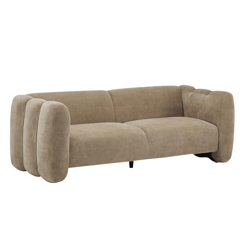 Christopher Knight Home Ahri 83'' Wood Frame Lounge Sofa Couch with Wave Design, Soft Seating 3-Seater Sofa with Armrests, Comfy Velvet Upholstered Home Sofa for Living Room and Office, Camel Christopher Knight Home