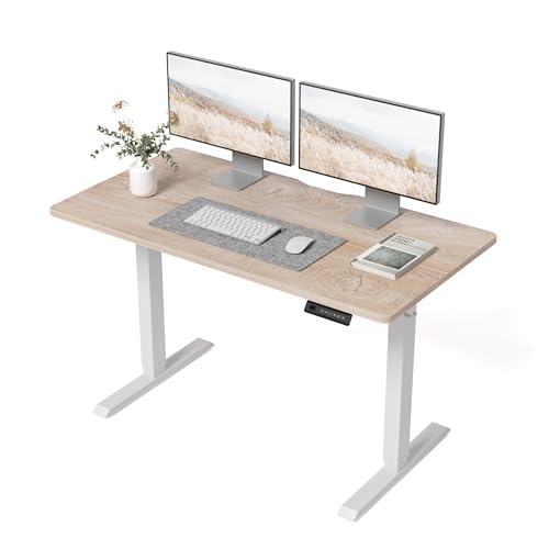BANTI 48 × 24 Inches Standing Desk, Ergonomic, Electric Height Adjustable, Sit and Stand Up, Computer Office Desk with Splice Board, White Frame/Maple Top BANTI