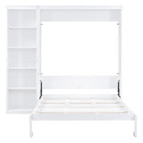 Harper & Bright Designs Queen Size Murphy Bed, Wooden Wall Bed with Shelves, White Harper & Bright Designs