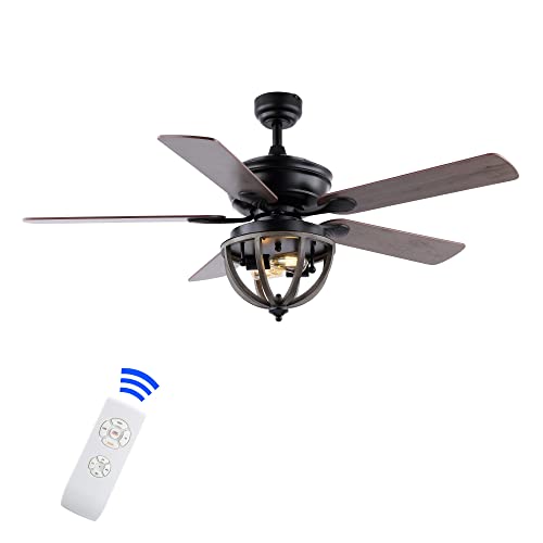 JONATHAN Y JYL9613A Jasper Farmhouse Industrial Iron Dome Shade LED Ceiling Fan with Remote, for Bedroom, Living Room, Dining Room 52" 2 Light, Black JONATHAN Y
