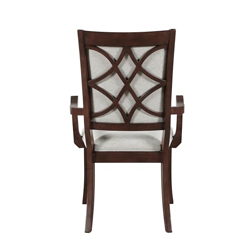 Yozma Traditional Dining Armchairs Set of 2, Cherry Finish Wooden Frame with Beige Upholstered Seat – Elegant Formal Dining Room for Yozma