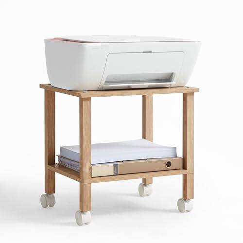 YUFAM 2 Tier Printer Stand with Storage,Under Desk Shelf Printer Table,Small Printer Stand with Wheels,Rolling Printer Cart for Office
