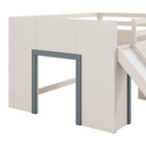 Quarte Full Size Kids Low Loft Bed with Slide,Three Storage Drawers and Two Doors,Solid Wood & MDF Construction, No Box Spring Needed Quarte