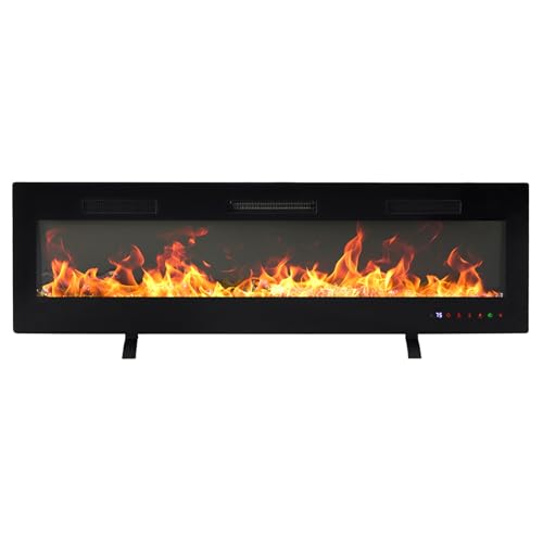 DUMOS 60" Freestanding Electric Fireplace, 1500W/750W Wall Mounted or Recessed Insert Fireplaces Heater with Remote Control,13 Adjustable Flame Color, 12H Timer, Touch Screen，Inky DUMOS