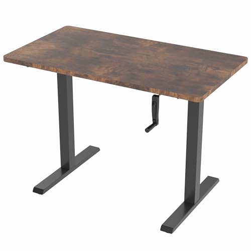 VIVO Manual Height Adjustable 43 x 24 inch Stand Up Desk, Rustic Vintage Brown Solid One-Piece Table Top, Black Frame, Standing Workstation with Foldable Handle, DESK-KIT-MB4N VIVO