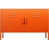 SISESOL Orange Metal Storage Cabinet with Doors and Shelves,2 Door Wide Metal Locker Accent Storage Cabinet with Leg & Vent Hole,Wide TV Cabinets,Low Side Cupboard for Home,Office,Dining/Living Room SISESOL