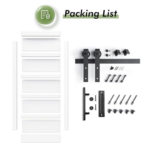 Fredbeck 42x84 inch White Barn Door with 7FT Sliding Door Hardware Kit Included & Handle,MDF,Solid PVC Surface,DIY Assembly,5-Panel FREDBECK