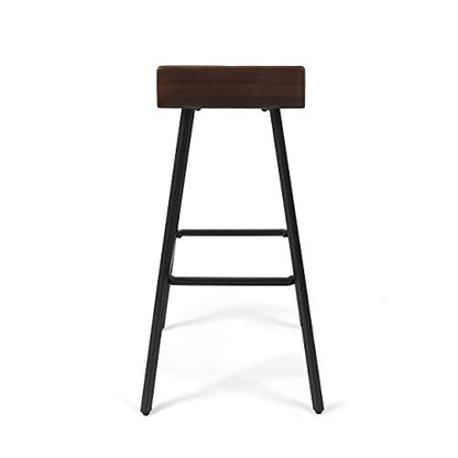 Christopher Knight Home Hazel Indoor Bar Stools, Modern, Contemporary, Dark Brown Acacia Wood with Iron Legs (Set of 2) - WoodArtSupply