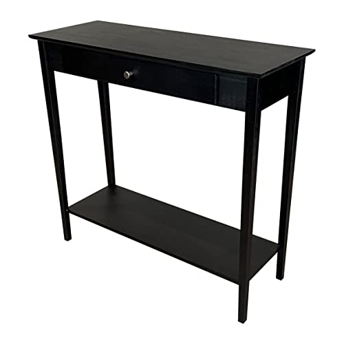 Overstock Solid Bamboo 2-Tier Console Table with Drawer Charcoal Gray - WoodArtSupply