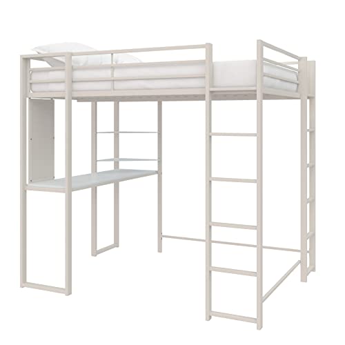 DHP Abode Full Size Metal Loft Bed, Off-White DHP