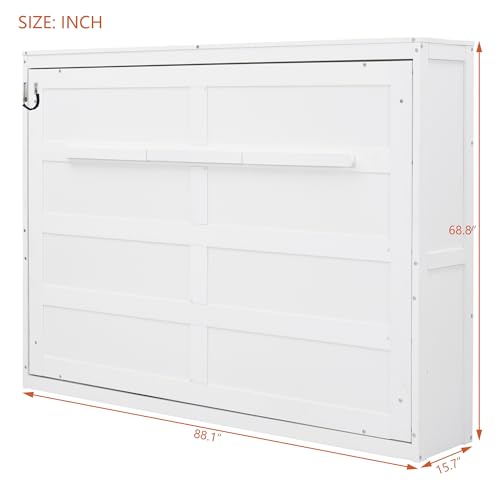 Merax Modern Farmhouse Solid Wood Murphy Bed Chest, Wall Bed with Wood Slat Support/No Box Spring Needed/Space Saving/Full,White Merax