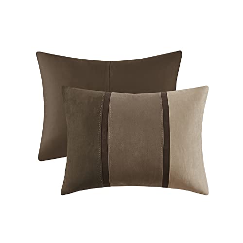 Madison Park Palisades Comforter Set Modern Faux Suede Pieced Stripe Design, All Season Down Alternative Cozy Bedding with Matching Shams, Decorative Pillows, King(104"x92"), Brown 7 Piece Madison Park