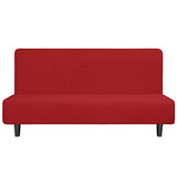 Easy-Going Stretch Futon Slipcover Armless Futon Bed Cover Furniture Protector Without Armrests with Elastic Bottom for Kids, Soft Jacquard Fabric Small Checks (Large, Christmas Red) Easy-Going