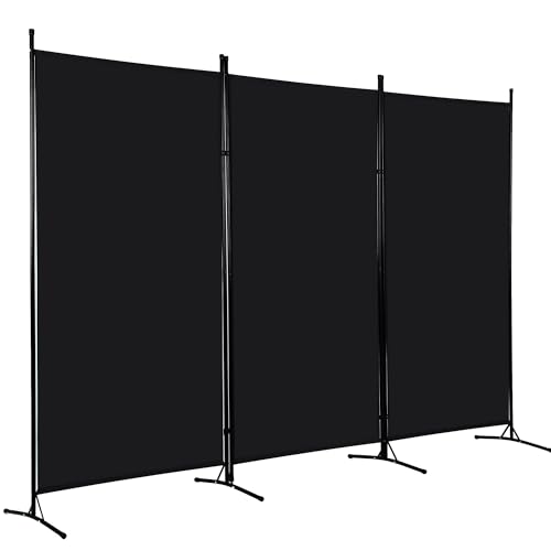 ‌FDW 3-Panel Room Divider Privacy Screen, 6FT Portable Folding Partition with Metal Frame (102" W x 70" H) for Office/Home Use, Dark Black FDW