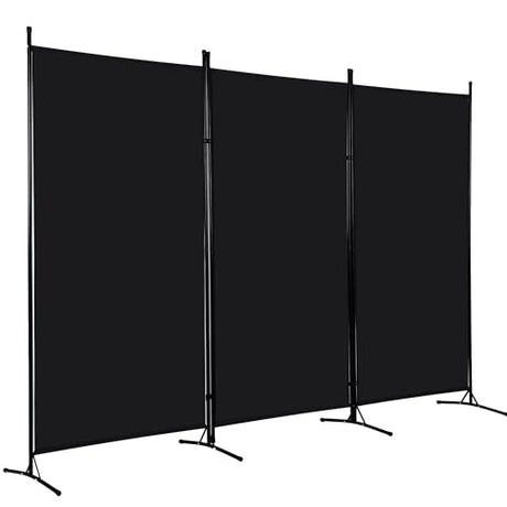 ‌FDW 3-Panel Room Divider Privacy Screen, 6FT Portable Folding Partition with Metal Frame (102" W x 70" H) for Office/Home Use, Dark Black FDW