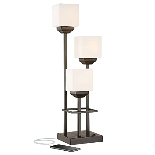 Franklin Iron Works Modern Console Table Lamp 29 1/2" Tall with USB Ports A+C Charging Bronze Metal White Glass Square Shade for Bedroom Living Room House Bedside Nightstand Home Office Entryway Franklin Iron Works