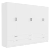 Madesa 6 Doors 6 Drawers Storage Cabinet Wardrobe with Shelves and Hanging Space 94" L Wooden Armoire Closet Organization Unit for Bedroom and Office (White) Madesa