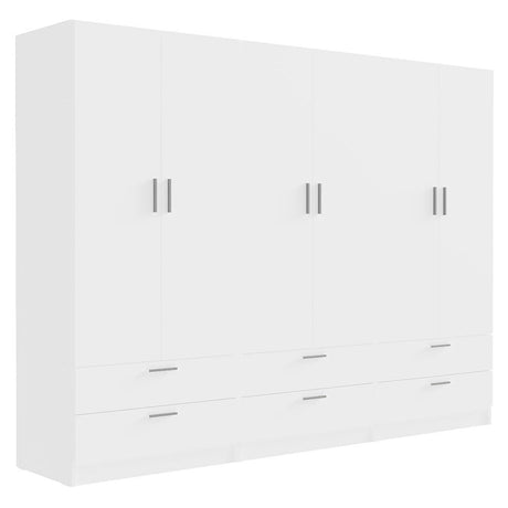Madesa 6 Doors 6 Drawers Storage Cabinet Wardrobe with Shelves and Hanging Space 94" L Wooden Armoire Closet Organization Unit for Bedroom and Office (White) Madesa