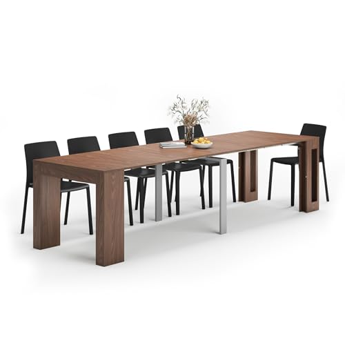 Mobili Fiver, Easy, Extendable Console Table with Extension Leaves Holder, 17.7(120.1) x35.4 in, Walnut, for 4-12 People, Space Saving Dining Table for Entrance, Living Room, Italian Furniture Mobili Fiver