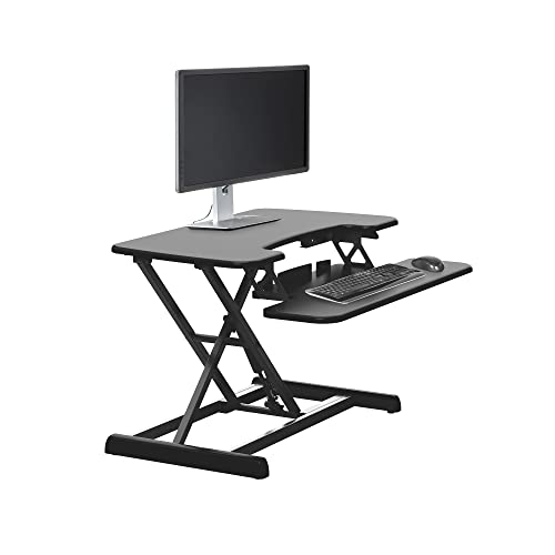Vari VariDesk Essential Vertical Lift 30 Inch Standing Desk Converter - Compact Home Office Workstation for Laptop or Monitor + Keyboard Tray - Delivers Fully Assembled (Black) Vari